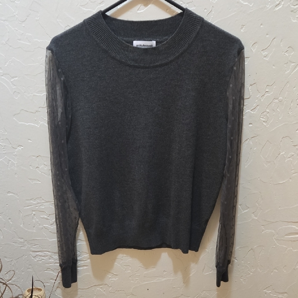 Stitchcount Charcoal Sweater with Sheer Sleeves